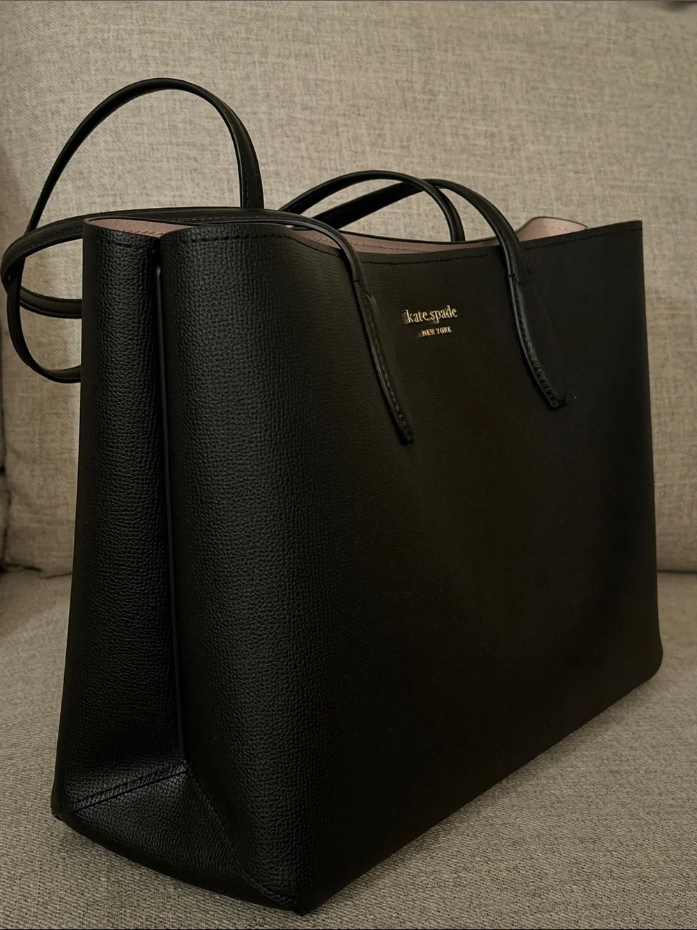 kate spade Black Tote with Light Pink Polka Dot Pouch